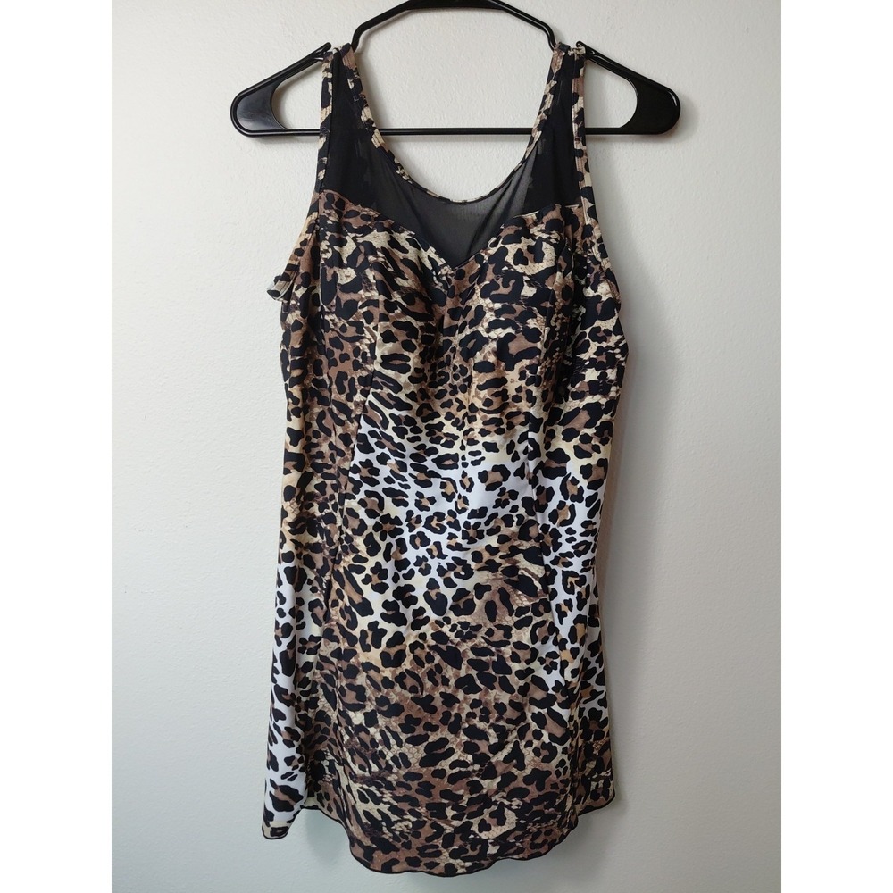 Swimsuits For All Leopard Swim Dress Halter One Piece Sz 14 NWOT Beach Vaca